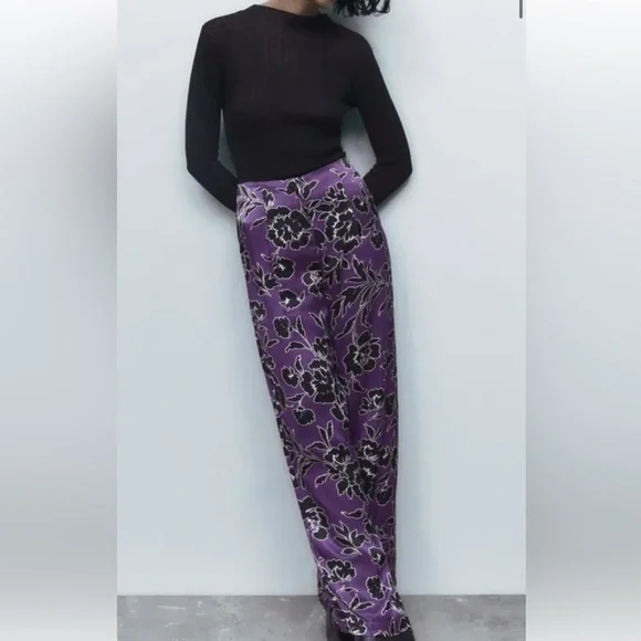 Black Top with Purple Floral Pants - Picture 1 of 10